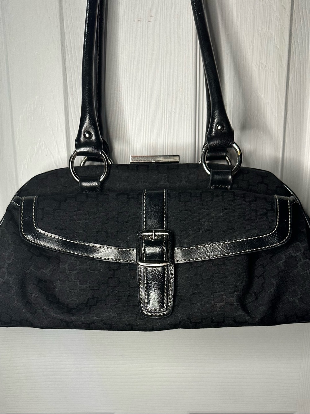 Nine West Black Structured Shoulder Bag with Buckle Detail